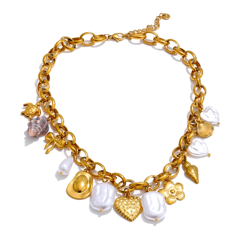  Pearls Seashell Turtle Necklace