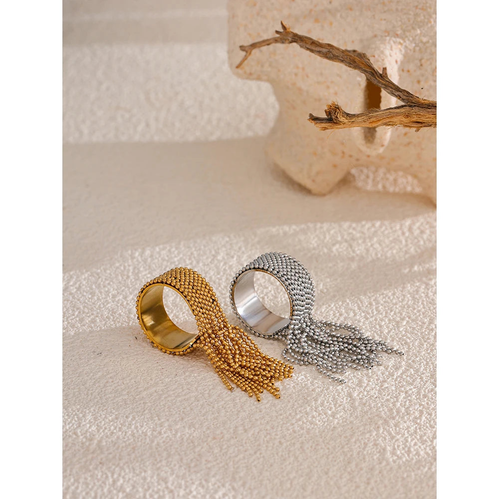 Tassel Ring Adjustable 18K Plated 
