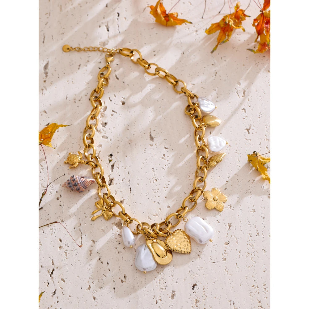  Pearls Seashell Turtle Necklace